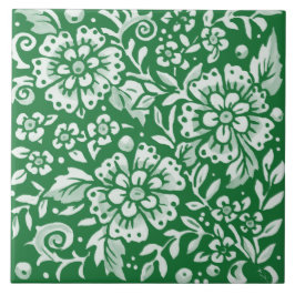 Azulejo Floral Chinoiserie Emerald Green Woodland