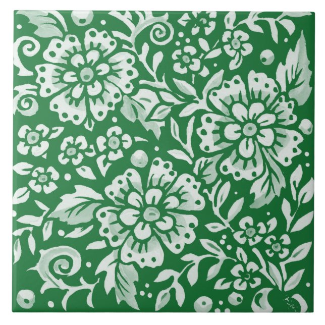 Azulejo Floral Chinoiserie Emerald Green Woodland (Frente)