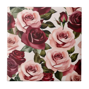 Azulejo Floral color de agua rosa y borgoñona