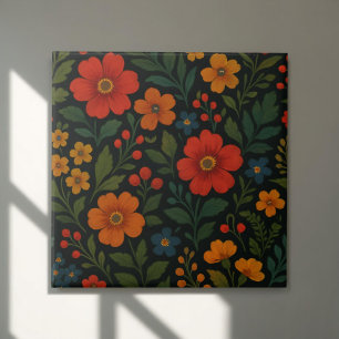 Azulejo Floral Cottagecore Oscuro Antigüedad sinusal