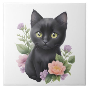 Azulejo Floral cúrcuma de gato negro