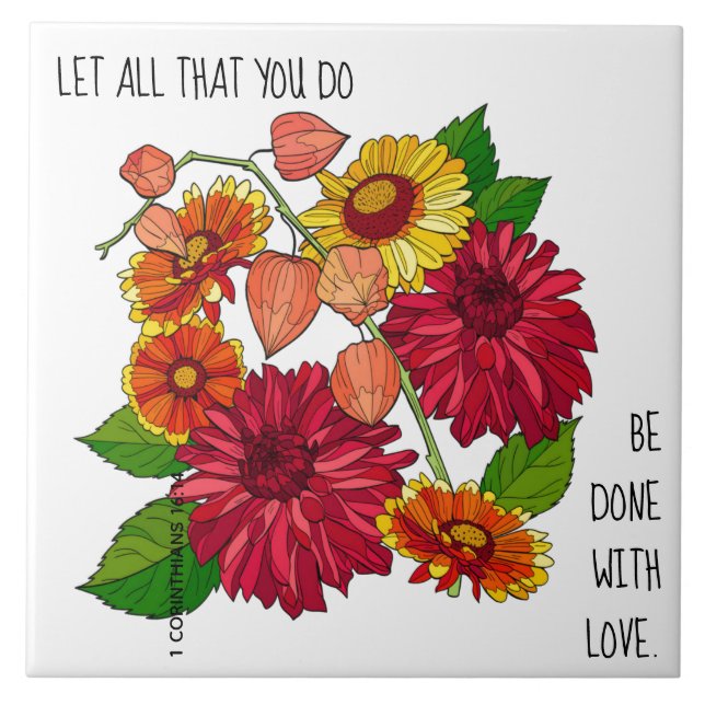 Azulejo Floral (Daisies), con verso de 1 Corintios 16:14 (Frente)