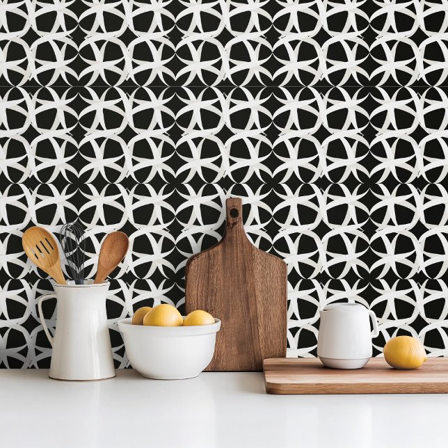 Azulejo Floral de acento monocromático blanco y negro (Subido por el creador)