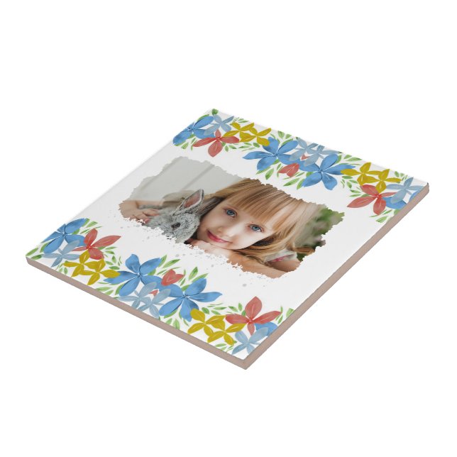 Azulejo Floral de acuarela fotográfica personalizada (Lado)