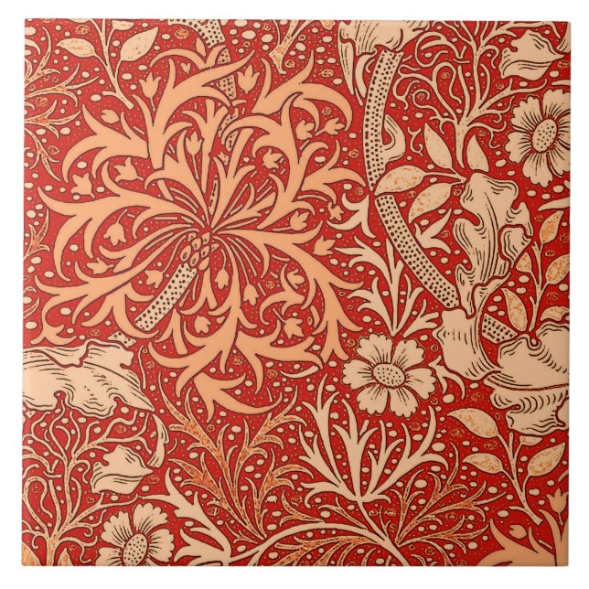 Azulejo Floral de algas marinas de Art Nouveau, Naranja de (Frente)