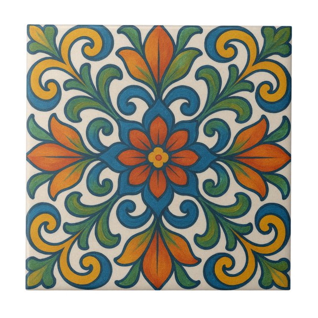 Azulejo Floral de arte folclórico (Frente)