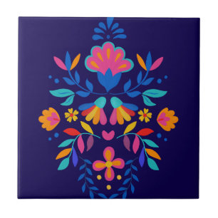 Azulejo Floral de arte folclórico colorido mexicano