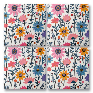 Azulejo Floral de arte folclórico colorido y caprichoso