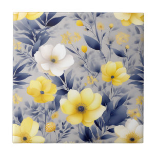 Azulejo Floral de color amarillo y gris ensueño