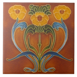 Azulejo Floral de colores otoñales repro Art Nouveau