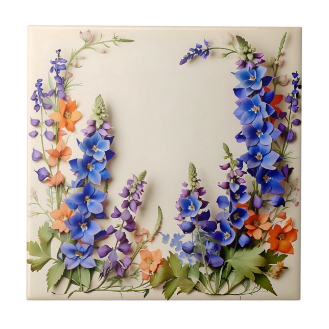 Azulejo Floral de Delfino Azul (Frente)