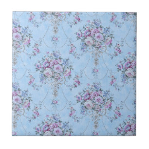 Azulejo Floral de estilo victoriano azul blanco francés
