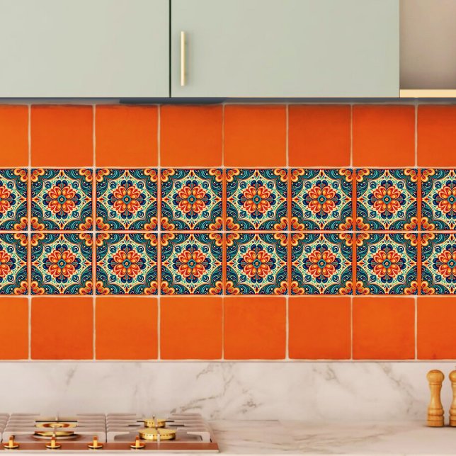 Azulejo Floral de Fusión Moderna Mexicano Español (Subido por el creador)