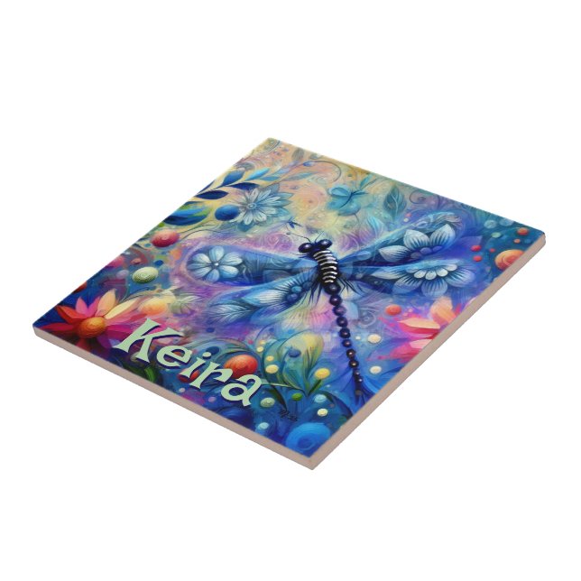 Azulejo Floral de libélula abstracta caprichosa personaliz (Lado)