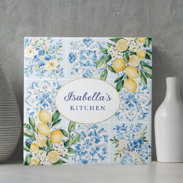 Azulejo Floral de limón italiano azul acuarela personaliza