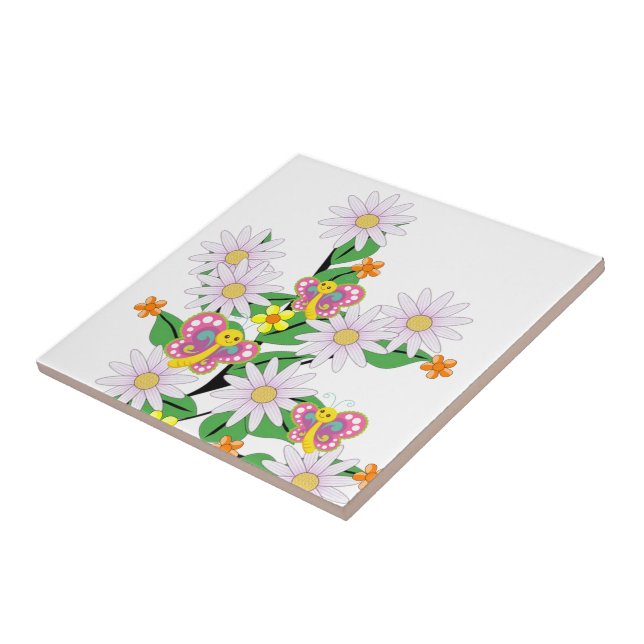 Azulejo Floral de mosaico cerámico, mariposa (Lado)