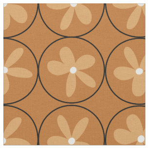Azulejo Floral de Mostaza Cálida - Tela de Algodón