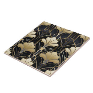 Azulejo Floral de oro y negro Art Deco
