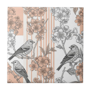 Azulejo Floral de Pájaro de Raya de Melocotón Elegante (1)
