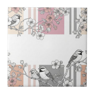 Azulejo Floral de Pájaro de Raya de Melocotón Elegante (10