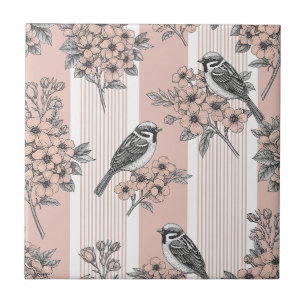 Azulejo Floral de Pájaro de Raya de Melocotón Elegante (2)