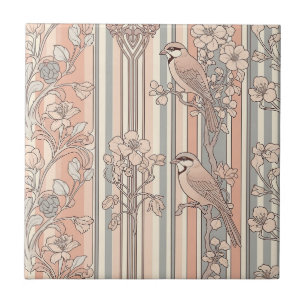 Azulejo Floral de Pájaro de Raya de Melocotón Elegante (3)