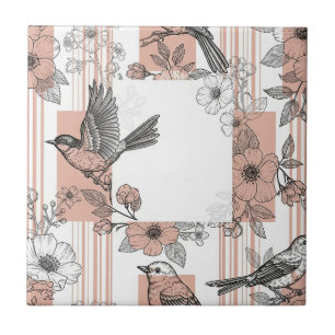 Azulejo Floral de Pájaro de Raya de Melocotón Elegante (5)