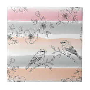 Azulejo Floral de Pájaro de Raya de Melocotón Elegante (6)