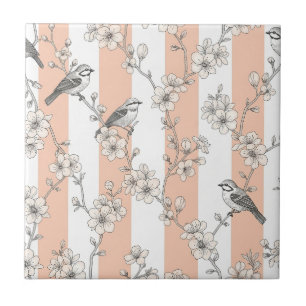 Azulejo Floral de Pájaro de Raya de Melocotón Elegante (8)
