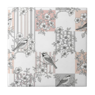 Azulejo Floral de Pájaro de Raya de Melocotón Elegante (9)