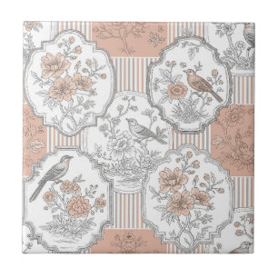 Azulejo Floral de Pájaro Vintage Toile de Estrías (5)