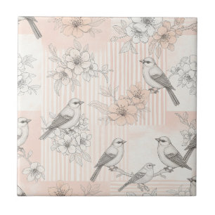 Azulejo Floral de Pájaro Vintage Toile de Estrías (6)