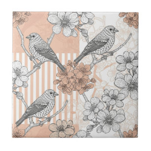 Azulejo Floral de Pájaro Vintage Toile de Listón (3)