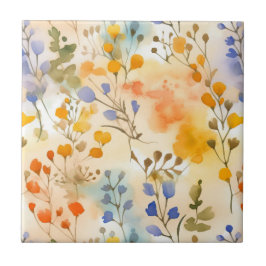 Azulejo Floral de Peach y Periwinkle