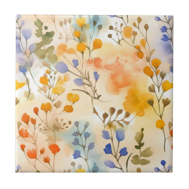 Azulejo Floral de Peach y Periwinkle (Frente)