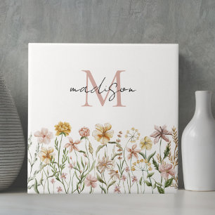 Azulejo Floral de prado de flores silvestres con acuarela 