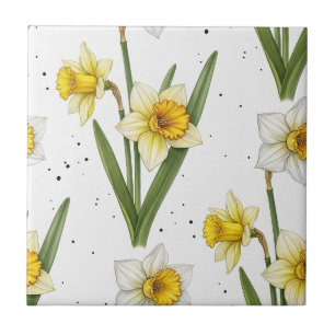 Azulejo Floral de primavera Narciso en suave amarillo y ve