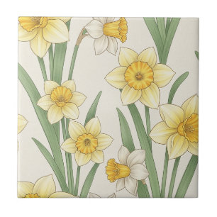 Azulejo Floral de primavera Narciso en suave amarillo y ve