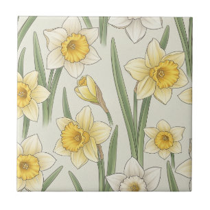 Azulejo Floral de primavera Narciso en suave amarillo y ve