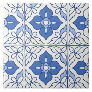 Azulejo Floral de Rejilla Azul Portugués