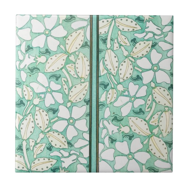Azulejo Floral de resumen verde verde azulado | Mosaico ce (Frente)