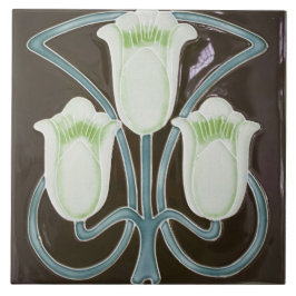 Azulejo Floral de tulipán negro de Art Nouveau eduardiano 