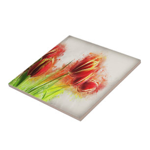 Azulejo Floral de tulipanes amarillos rojos de color de ag