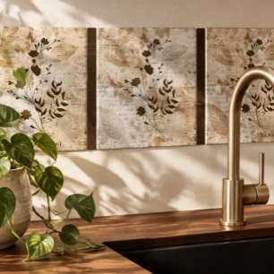 Azulejo Floral Decorativo de Crema y Marrón