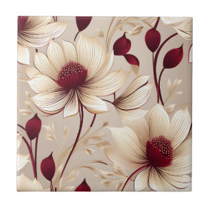 Azulejo Floral Delicada Con Flores De Borgoña