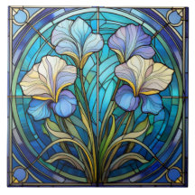 Floral derecha Iris Art Nouveau Retro Verde Azul