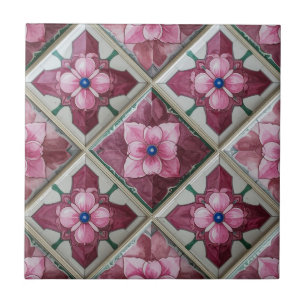 Azulejo Floral Diamante Mediterráneo Rosa Borgoña