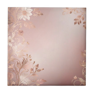Azulejo Floral dorada rosada y Rosa delgada