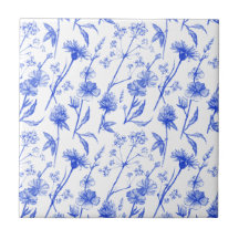Floral Elegant Blue Flowers Ceramic Tile
