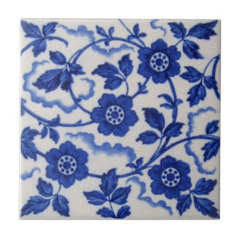Azulejo Floral estética arbórea azul casera